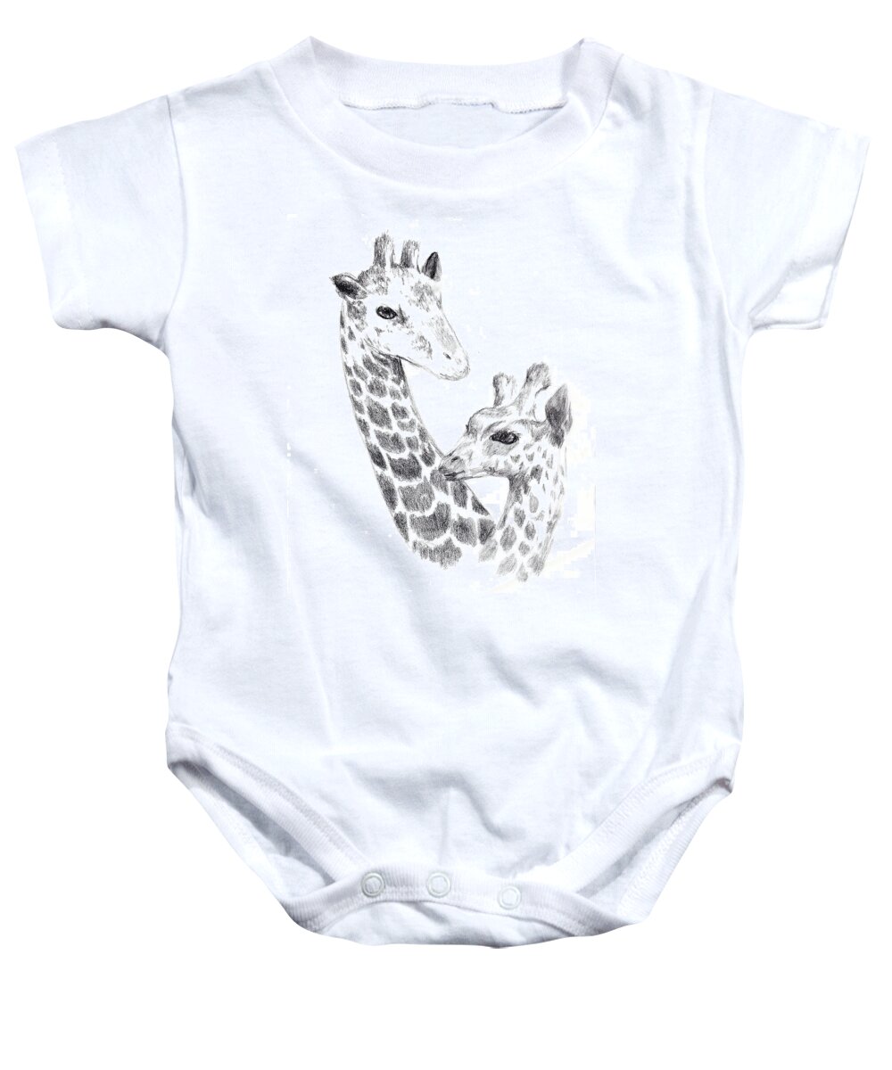 Giraffe Baby Onesie featuring the drawing Giraffes by Alice Chen
