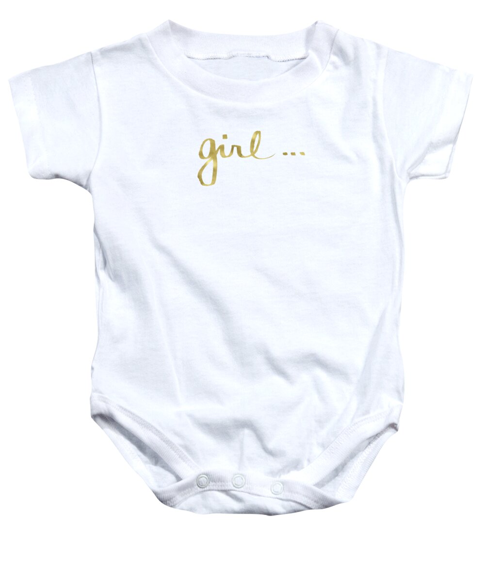 Little Black Dress Baby Onesie featuring the painting Girl Talk Gold- Art by Linda Woods by Linda Woods