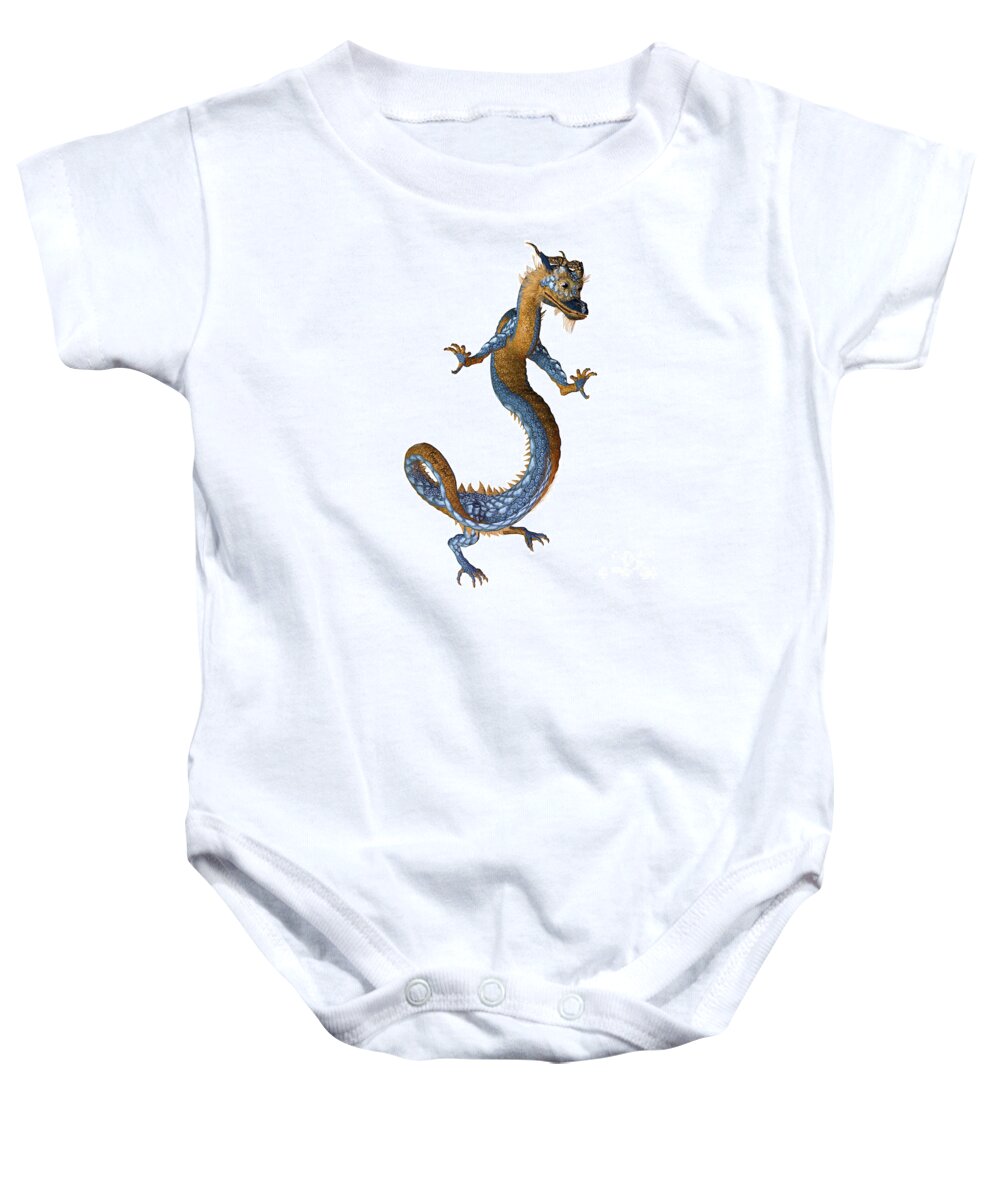 Dragon Baby Onesie featuring the painting Gold Blue Dragon by Corey Ford