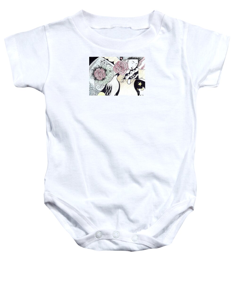Woman Baby Onesie featuring the drawing Gracefully - In Color by Helena Tiainen