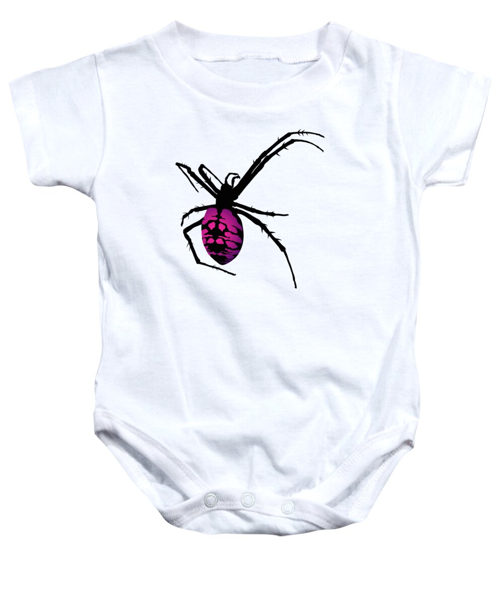 Graphic Animal Baby Onesie featuring the digital art Graphic Spider Black and Purple by MM Anderson