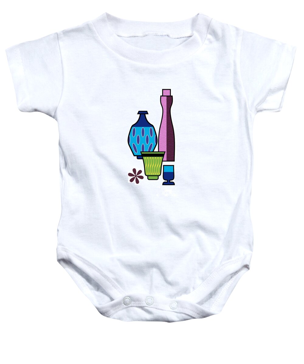 Mid Century Modern Baby Onesie featuring the digital art Gravel Art with Vases by Donna Mibus