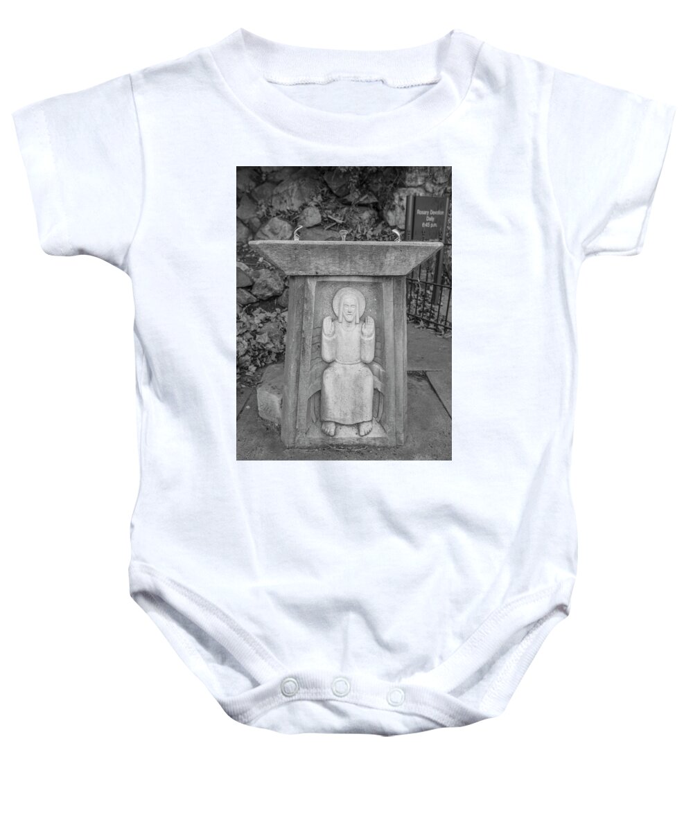 American University Baby Onesie featuring the photograph Grotto of Our Lady of Lourdes drinking fountain by John McGraw