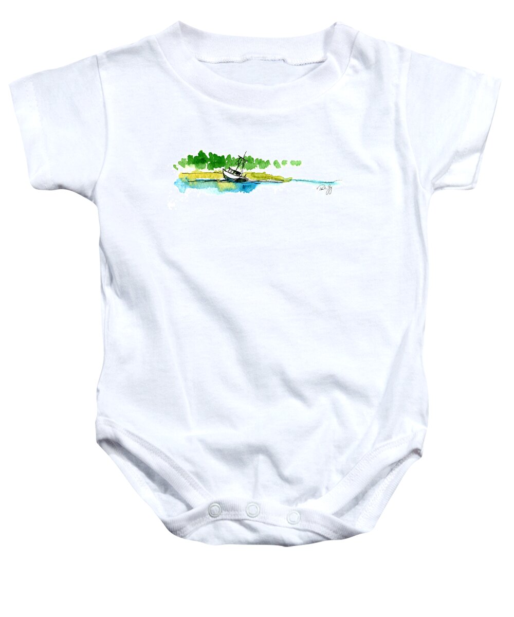 Gulf Of Mexico Baby Onesie featuring the painting Grounded on Little River Alabama by Paul Gaj