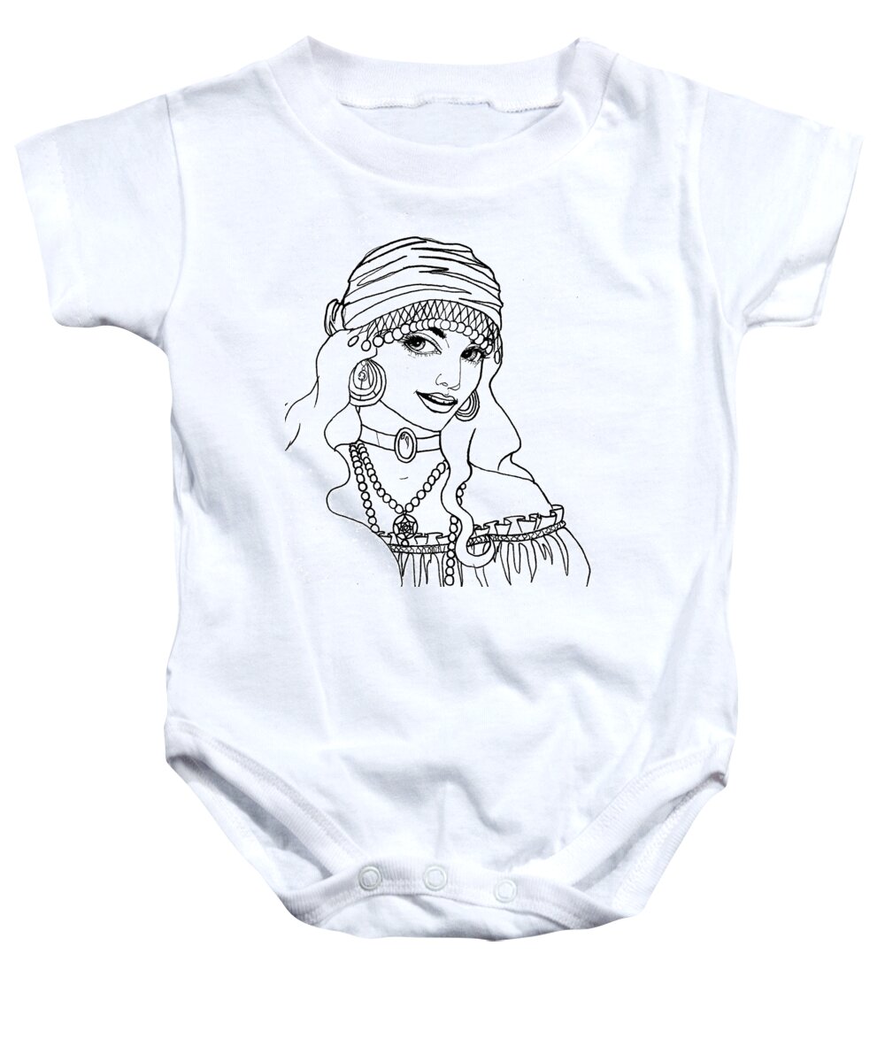 Pen And Ink Baby Onesie featuring the drawing Gypsy Sketch by Scarlett Royale