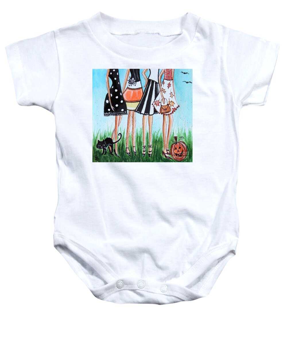 Halloween Baby Onesie featuring the painting Halloween Party by Elizabeth Robinette Tyndall