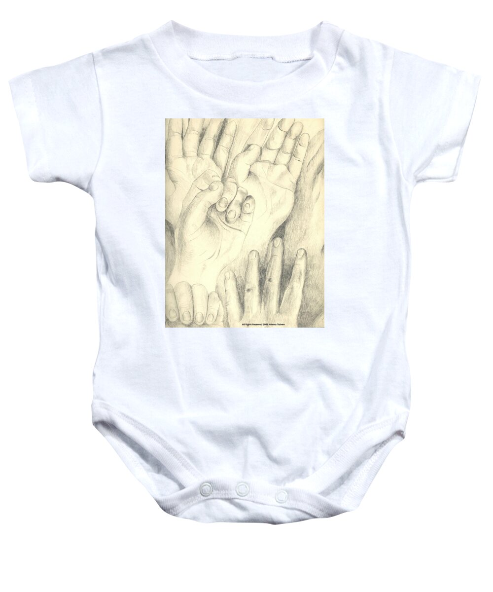 Hands Baby Onesie featuring the drawing Hands by Helena Tiainen