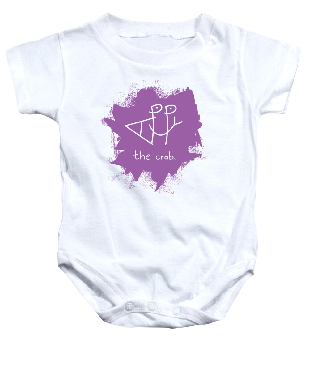 Happy Baby Onesie featuring the mixed media Happy the Crab - purple by Chris N Rohrbach