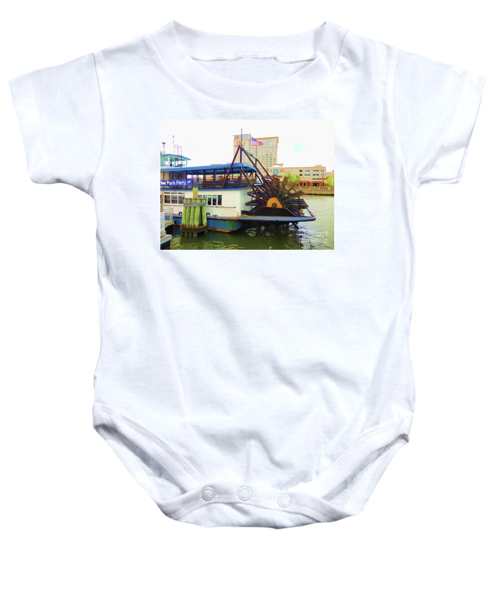 Harbor Park Ferry Baby Onesie featuring the painting Harbor Park Ferry 6 by Jeelan Clark