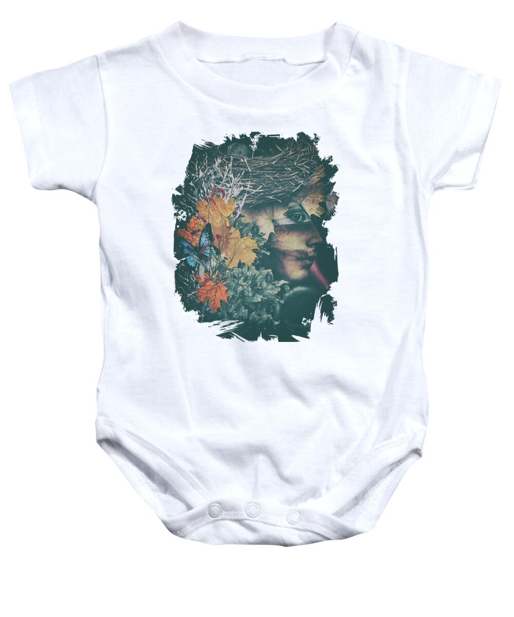 Abstract Surreal Portrait Nature Wildlife Dream Fantasy Baby Onesie featuring the digital art Harmony by Katherine Smit