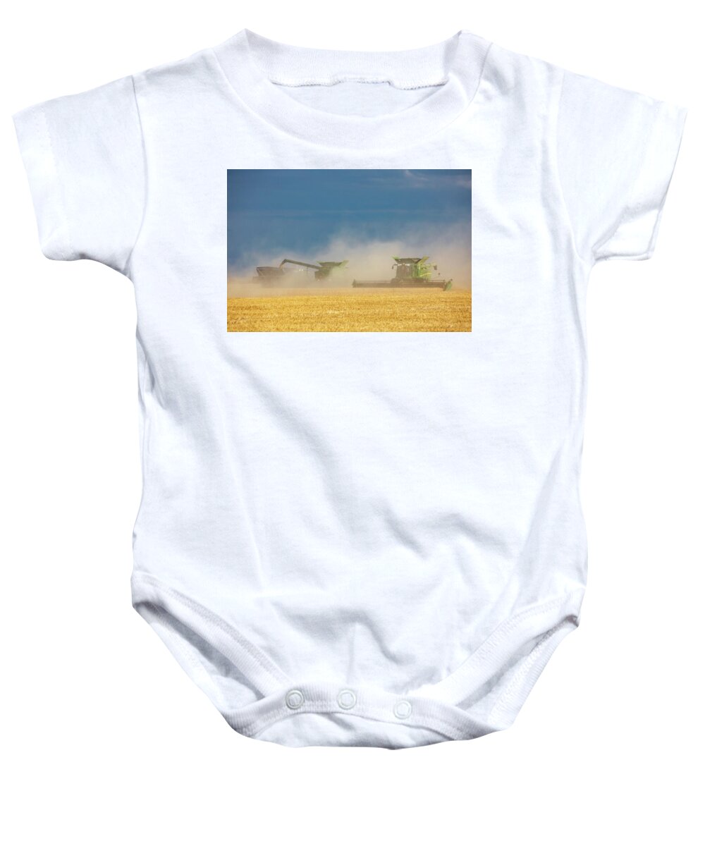 Combines Baby Onesie featuring the photograph Harvest in Dust by Todd Klassy