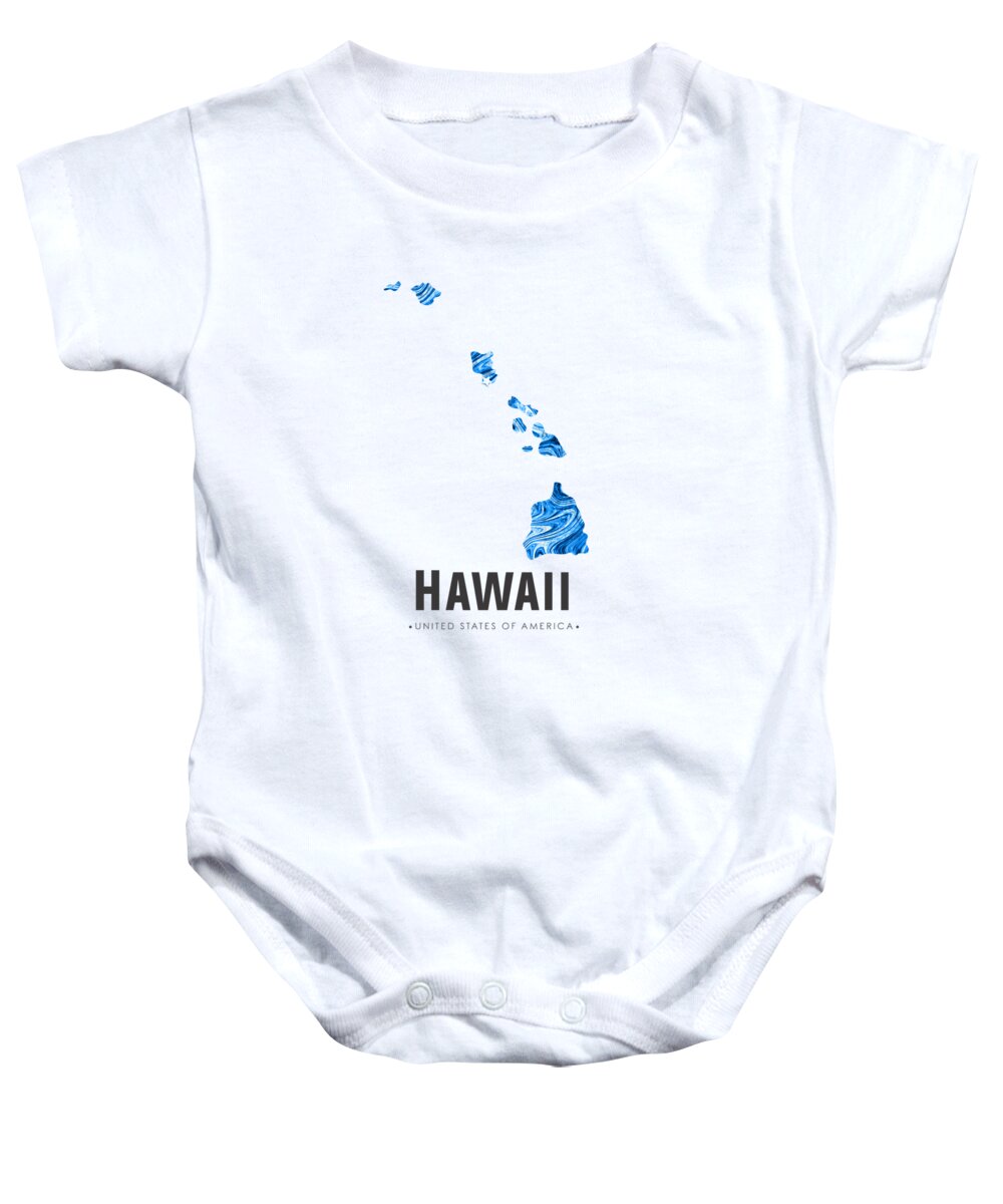 Hawaii Baby Onesie featuring the mixed media Hawaii Map Art Abstract in Blue by Studio Grafiikka