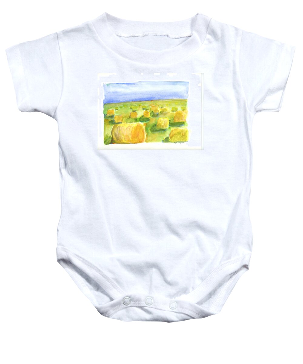 Hay Baby Onesie featuring the painting Hay Bales by Rodger Ellingson