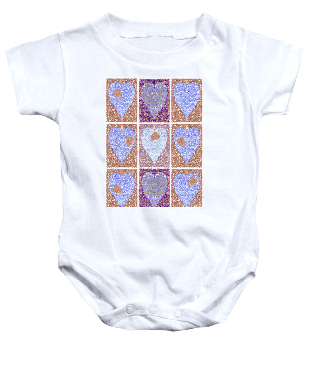 Lise Winne Baby Onesie featuring the digital art Hearts Within Hearts In Copper and Blue by Lise Winne