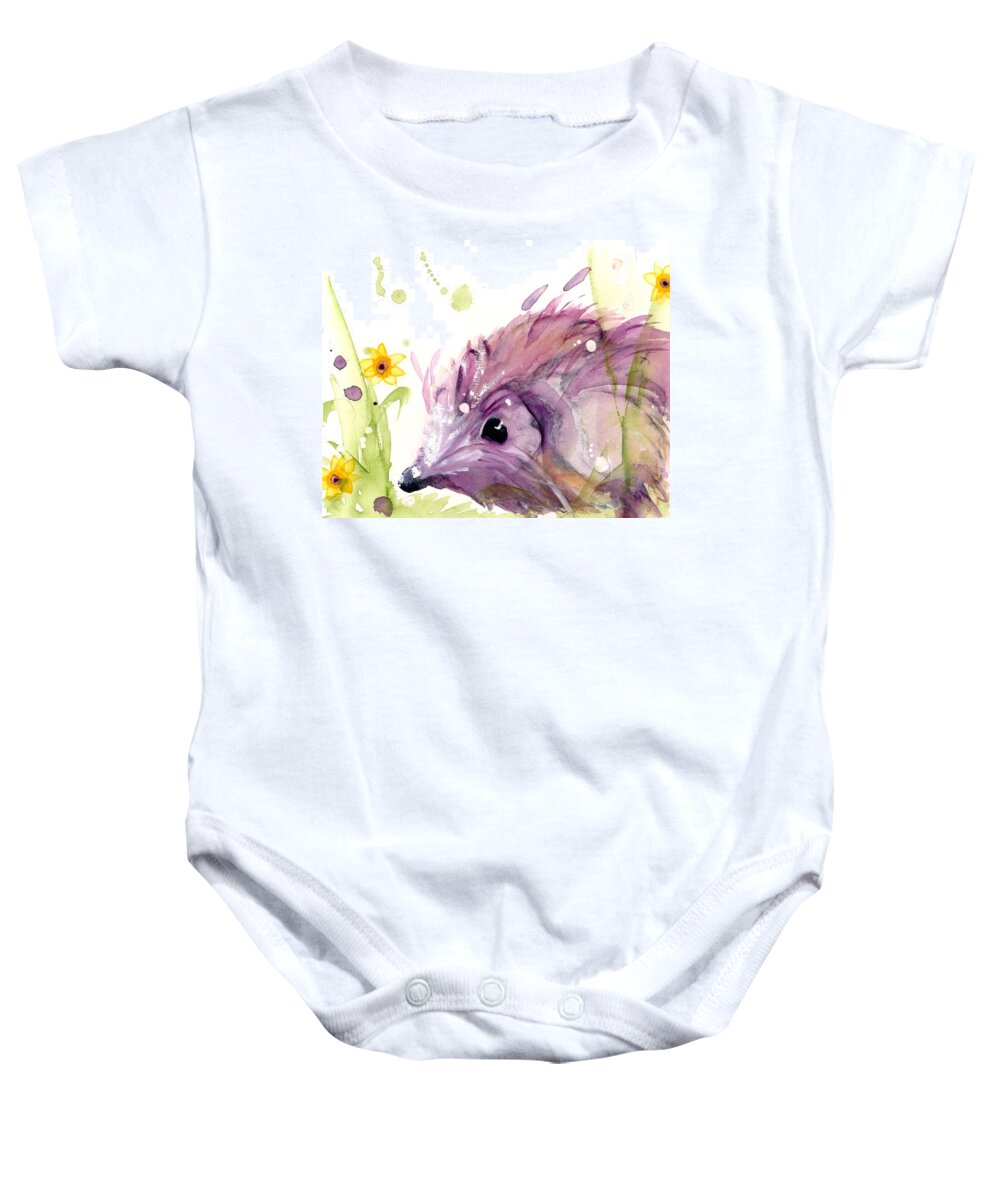 Hedgehog Watercolor Baby Onesie featuring the painting Hedgehog In The Wildflowers by Dawn Derman