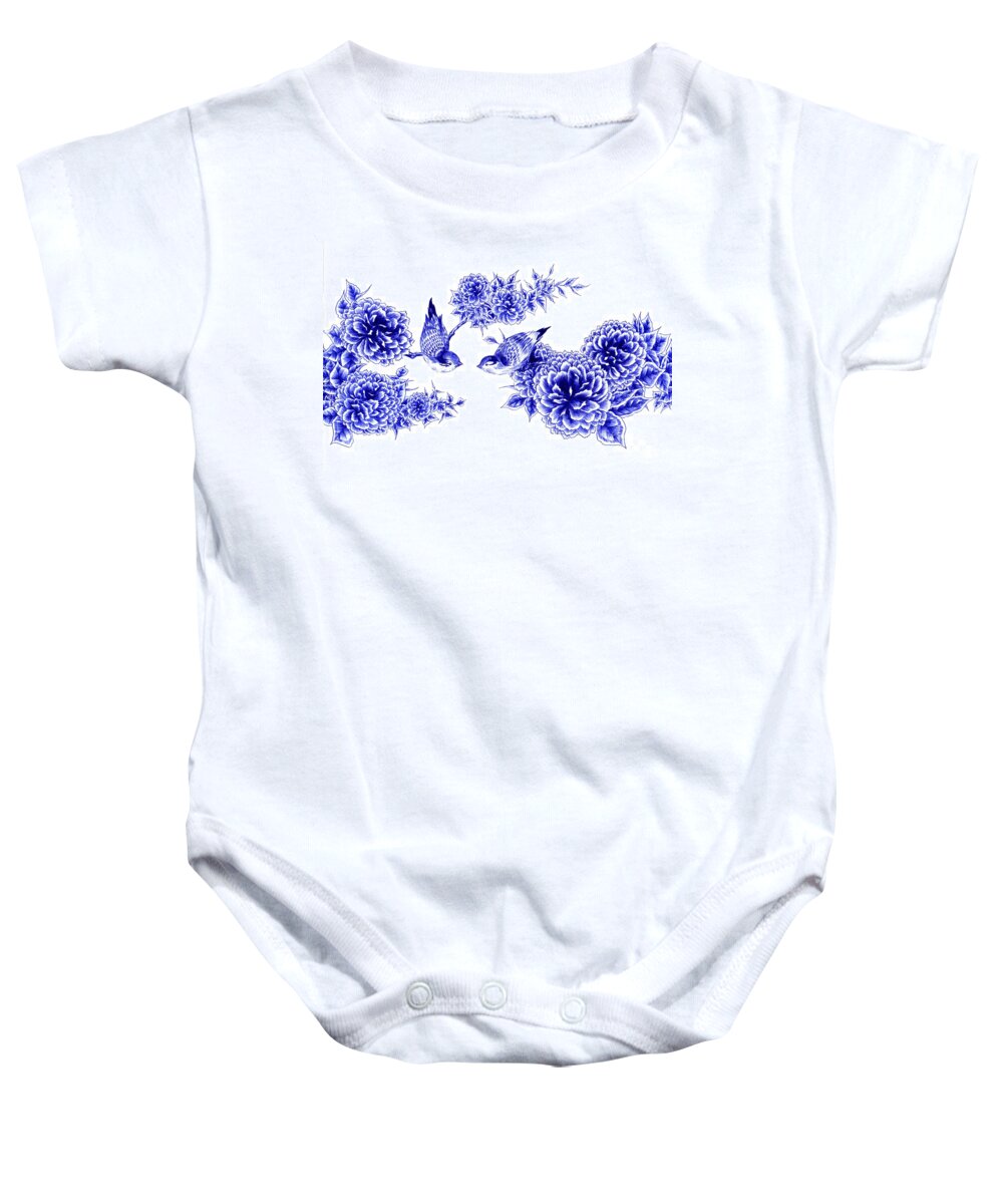 Bird Baby Onesie featuring the drawing Hello and Good Morning by Alice Chen