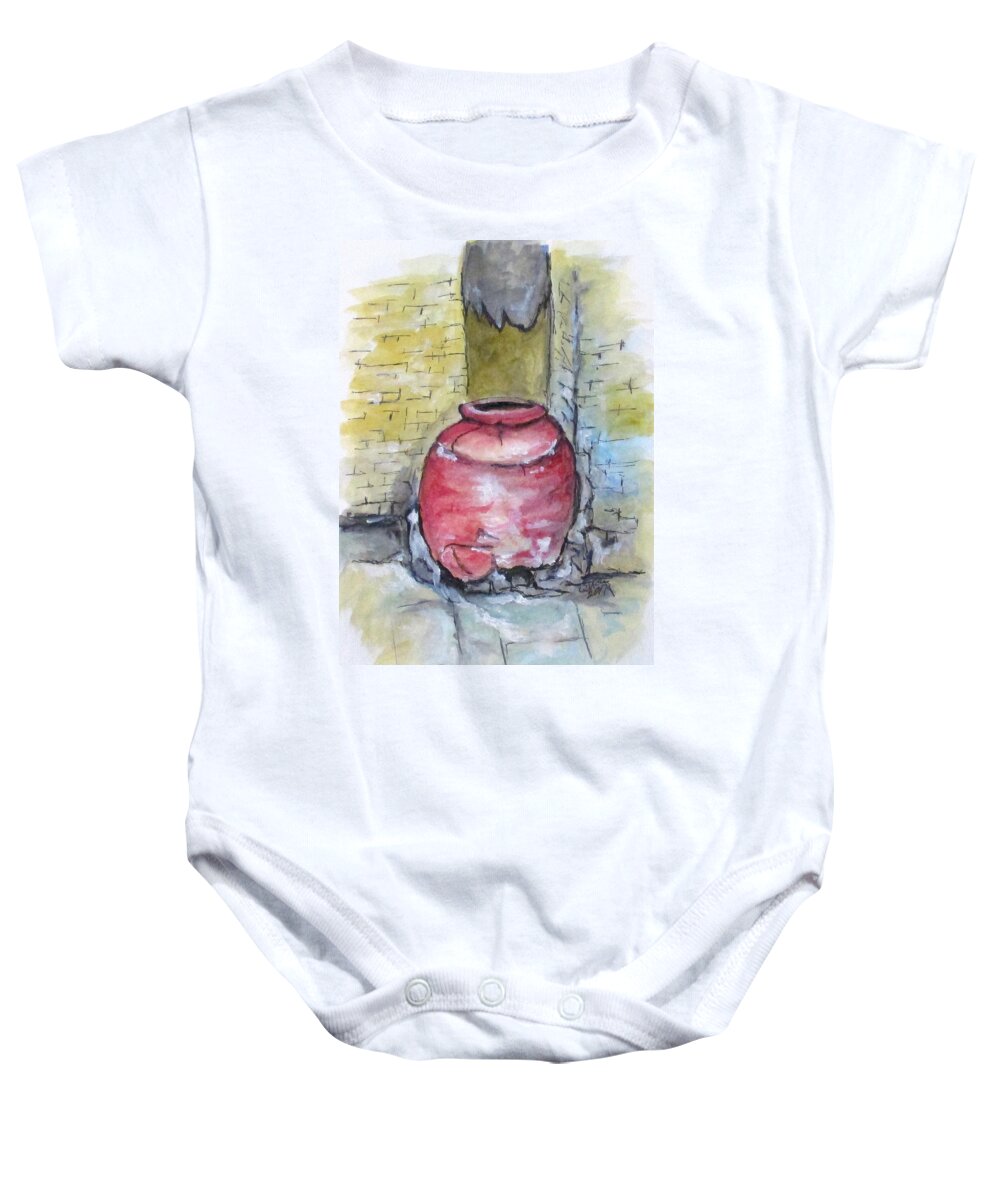 Amphora Baby Onesie featuring the painting Herculaneum Amphora Pot by Clyde J Kell