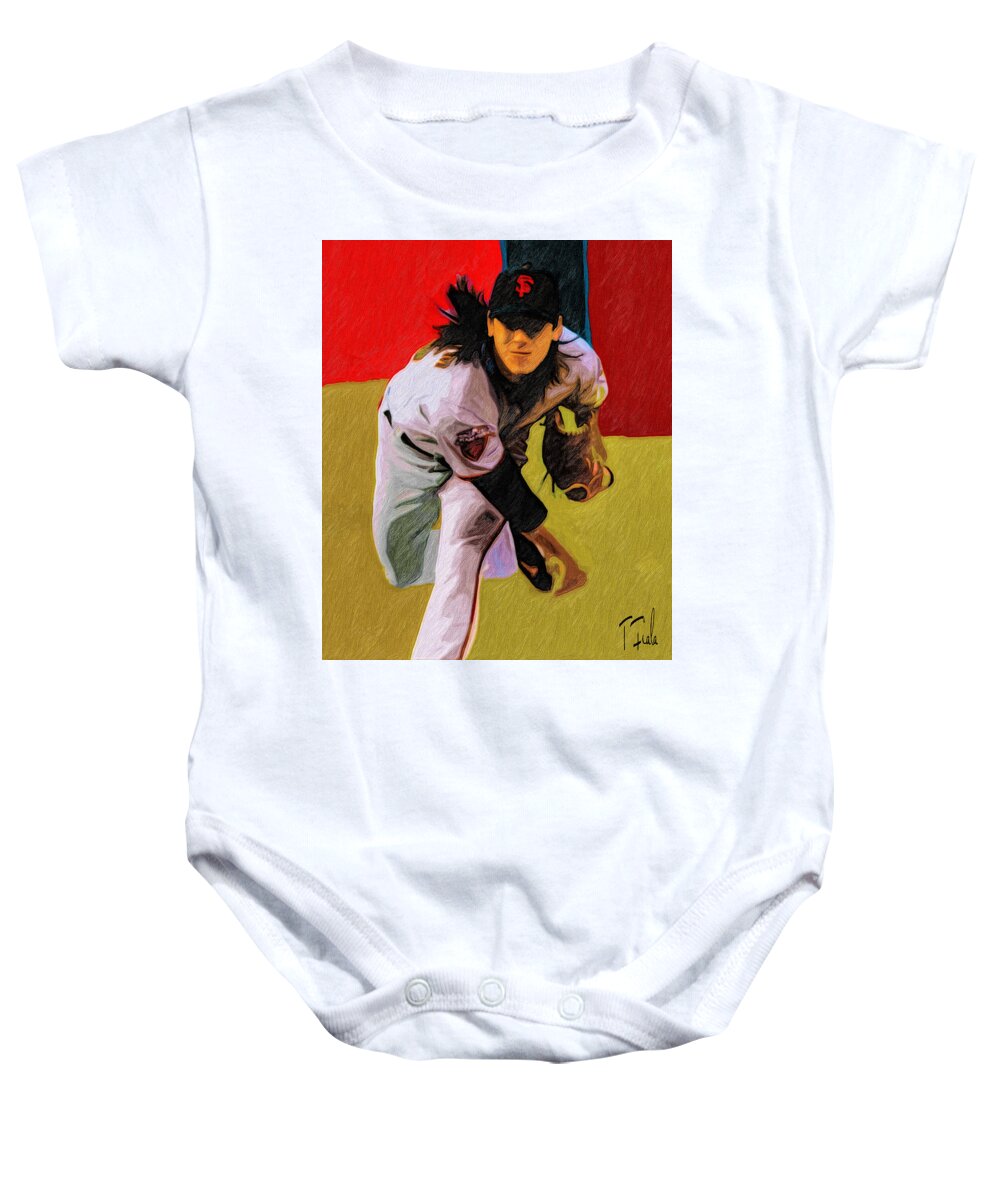 Pitch Baby Onesie featuring the digital art High Heat by Terry Fiala