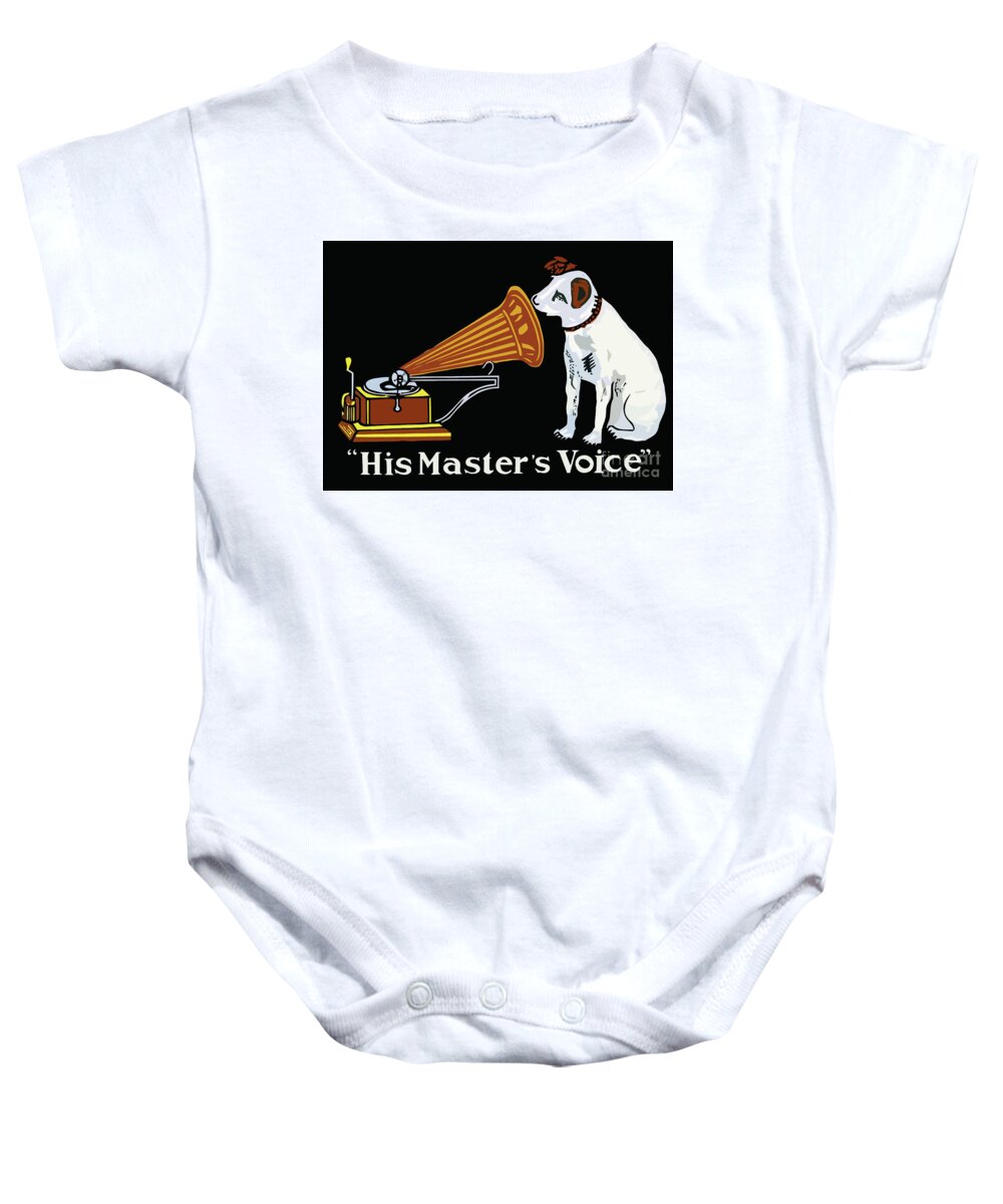  Graphic Baby Onesie featuring the drawing His Master's Voice Nipper the Dog by Heidi De Leeuw