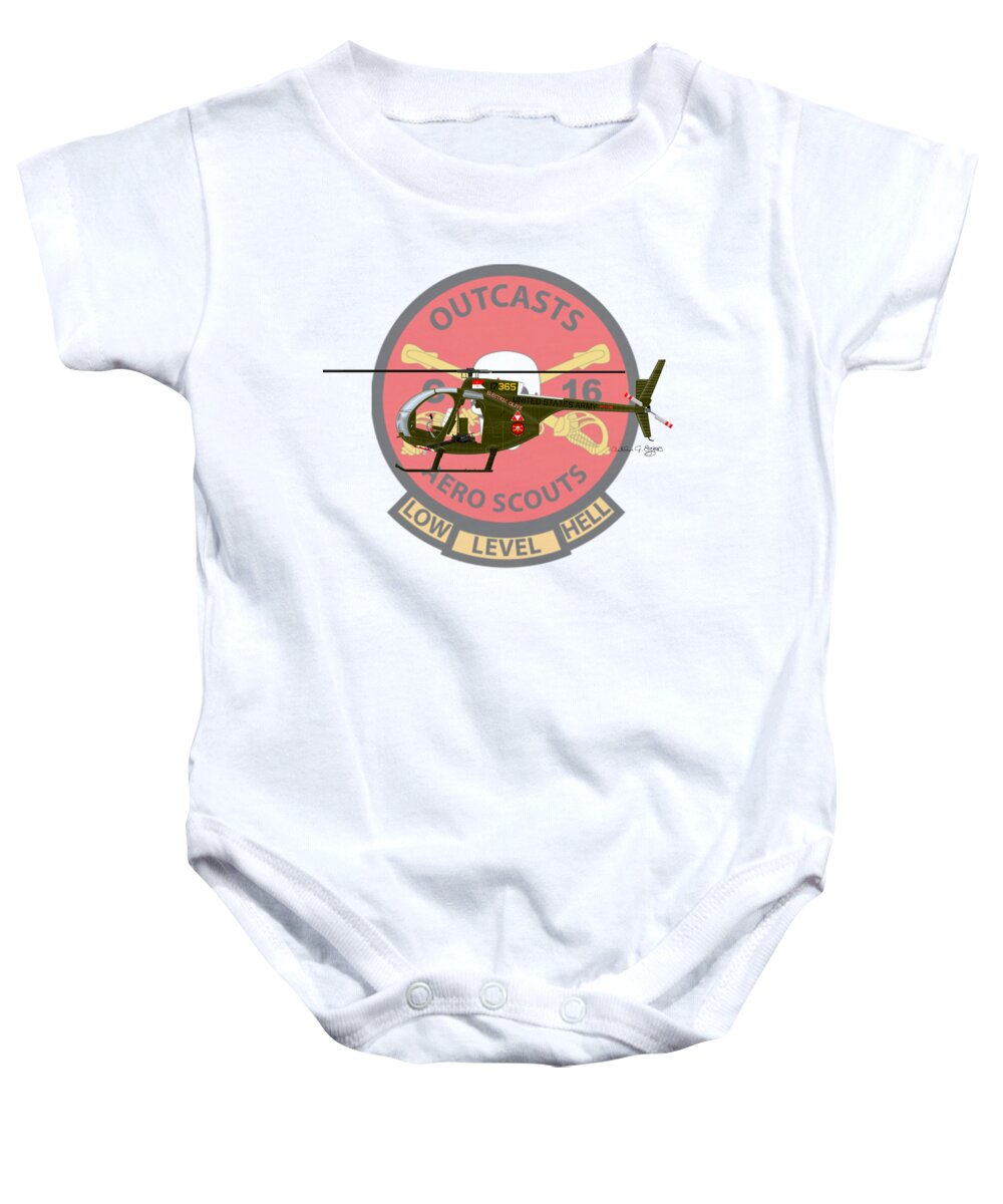Hughes Baby Onesie featuring the digital art Hughes OH-6A Electric Olive II by Arthur Eggers