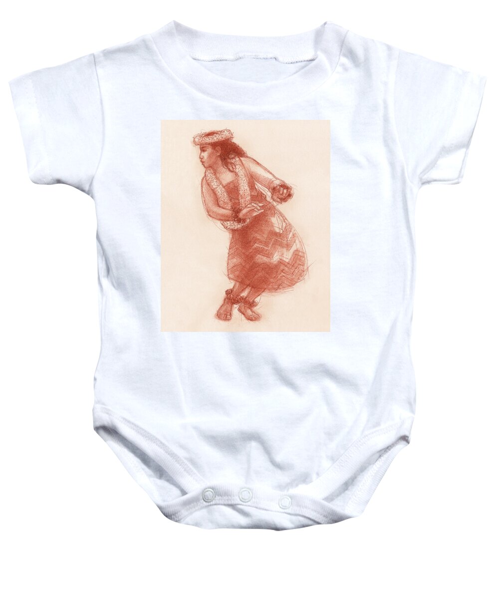 Dancer Baby Onesie featuring the drawing Hula Waikoloa by Judith Kunzle