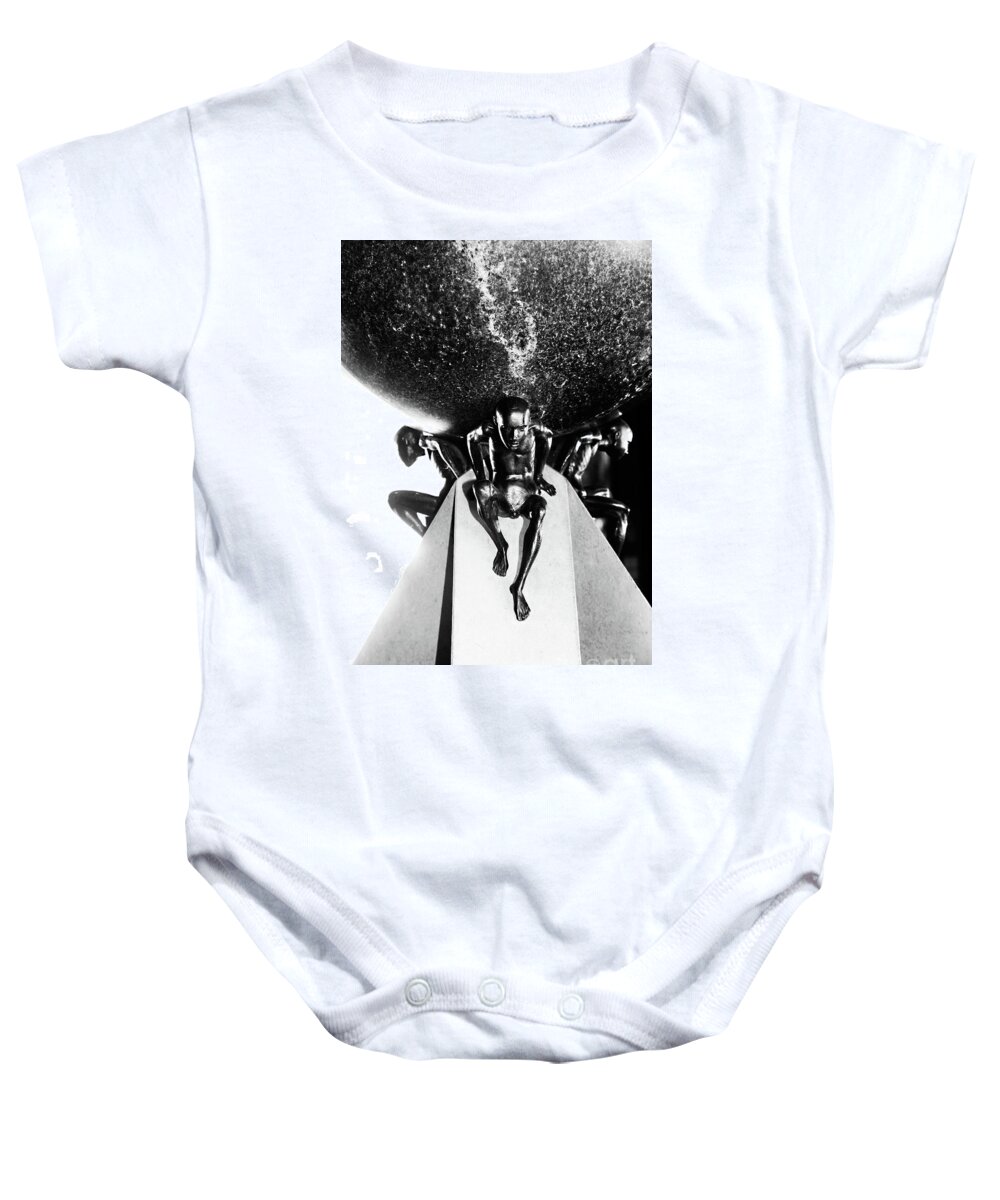 Black And White Baby Onesie featuring the photograph Human Pressures by Fei A