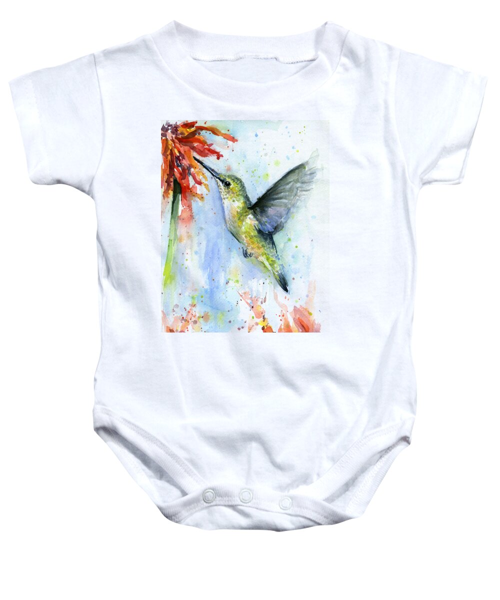 Watercolor Baby Onesie featuring the painting Hummingbird and Red Flower Watercolor by Olga Shvartsur
