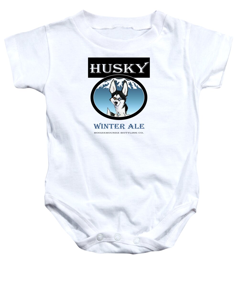 Beer Baby Onesie featuring the drawing Husky Winter Ale by John LaFree