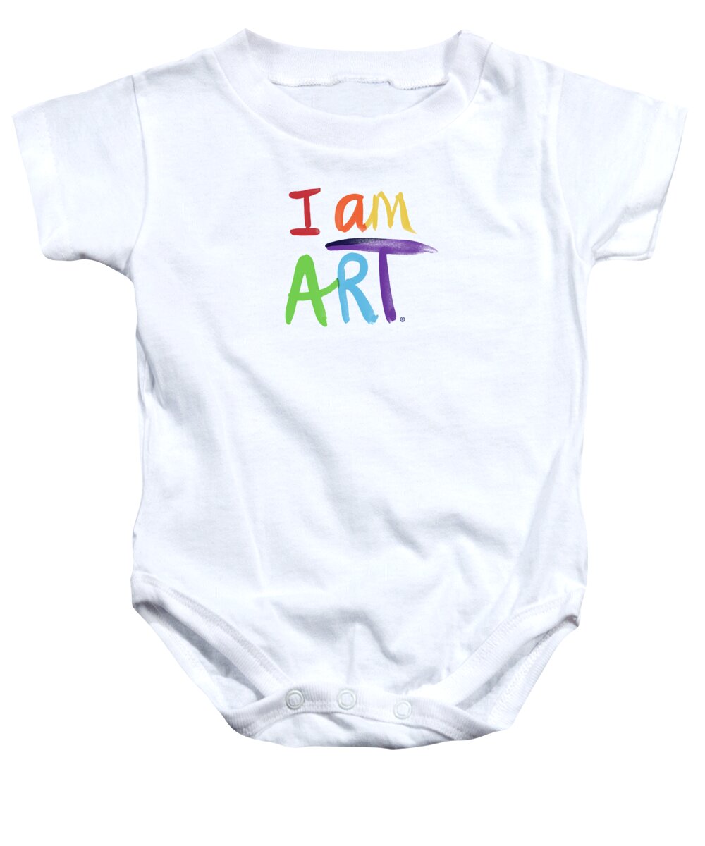 Rainbow Baby Onesie featuring the painting I AM ART Rainbow Script- Art by Linda Woods by Linda Woods