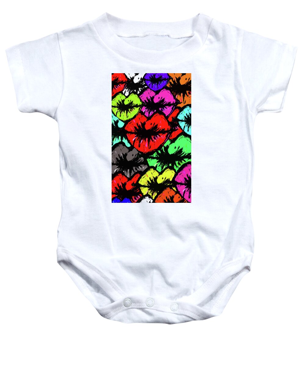 Kiss Baby Onesie featuring the mixed media I just want your extra time and your... by Meghan Elizabeth