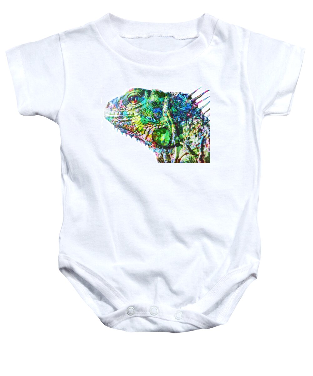 Iguana Baby Onesie featuring the painting Iguana by Mark Taylor