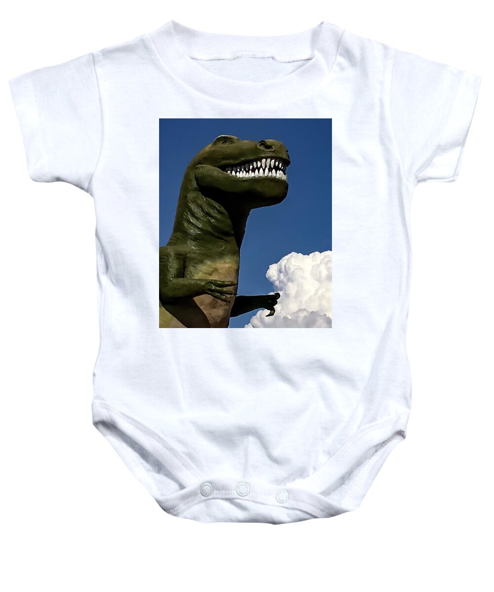 Dinosaur Baby Onesie featuring the photograph I'm a Nervous Rex by Chris Tarpening