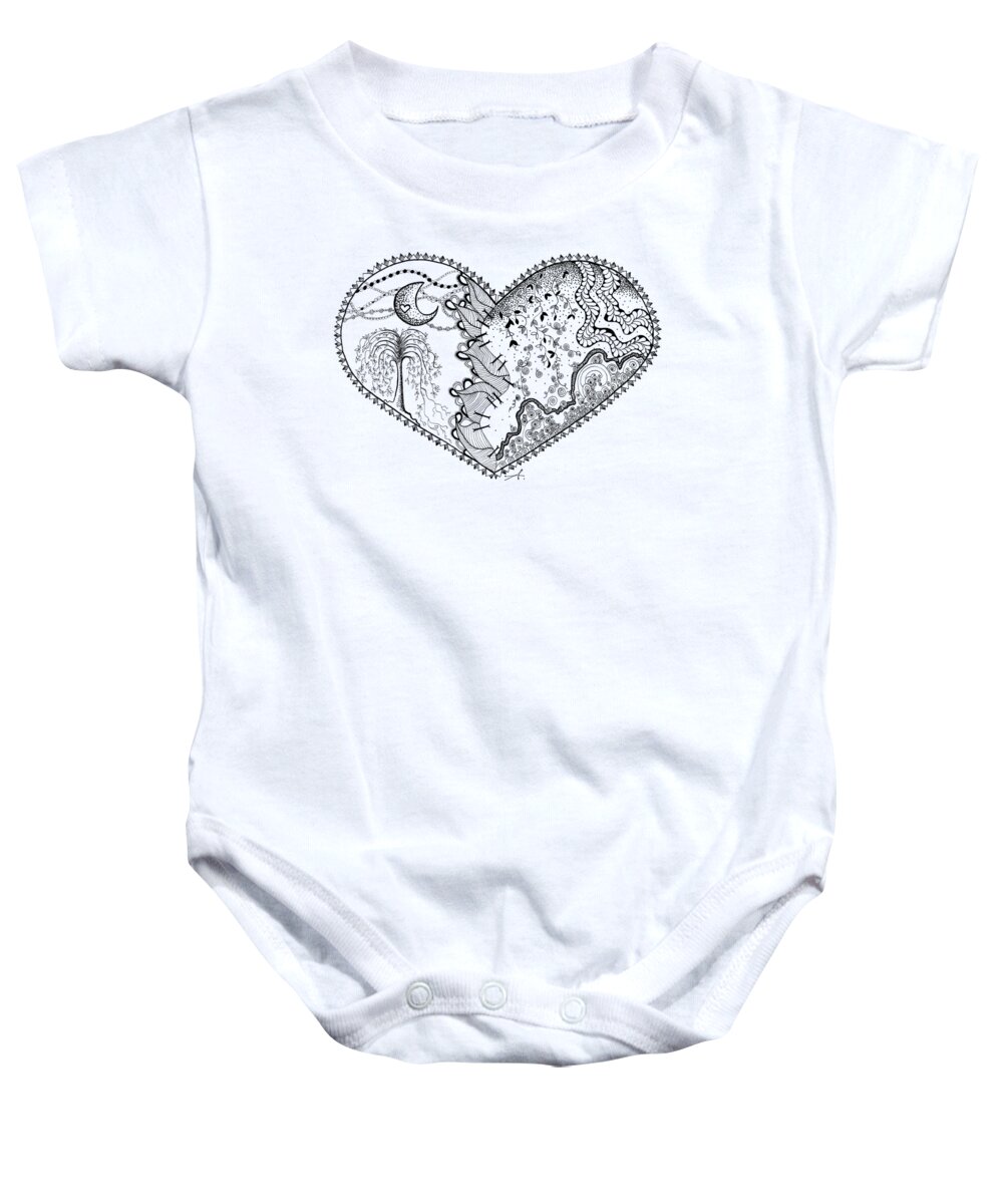 Broken Heart Baby Onesie featuring the drawing Repaired Heart by Ana V Ramirez