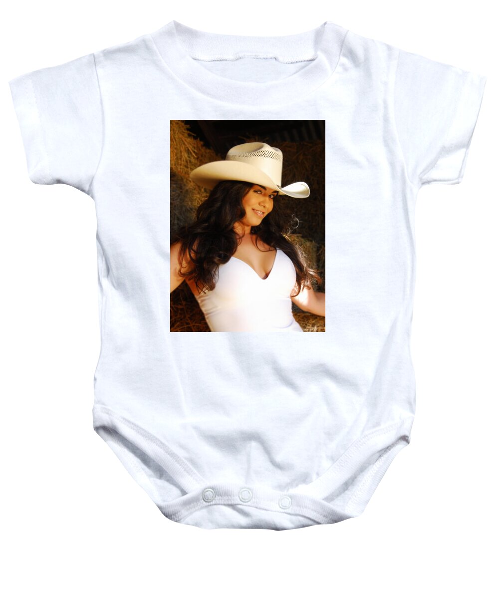 Glamour Photographs Baby Onesie featuring the photograph In the barn by Robert WK Clark