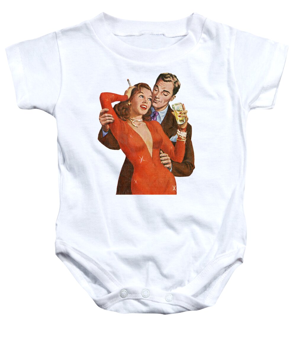 Retro Ad Baby Onesie featuring the digital art Indulge Me by Kim Kent