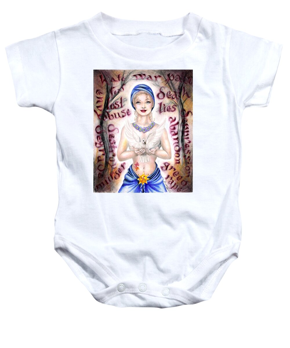 Peace Project Baby Onesie featuring the drawing Inner Peace by Scarlett Royale