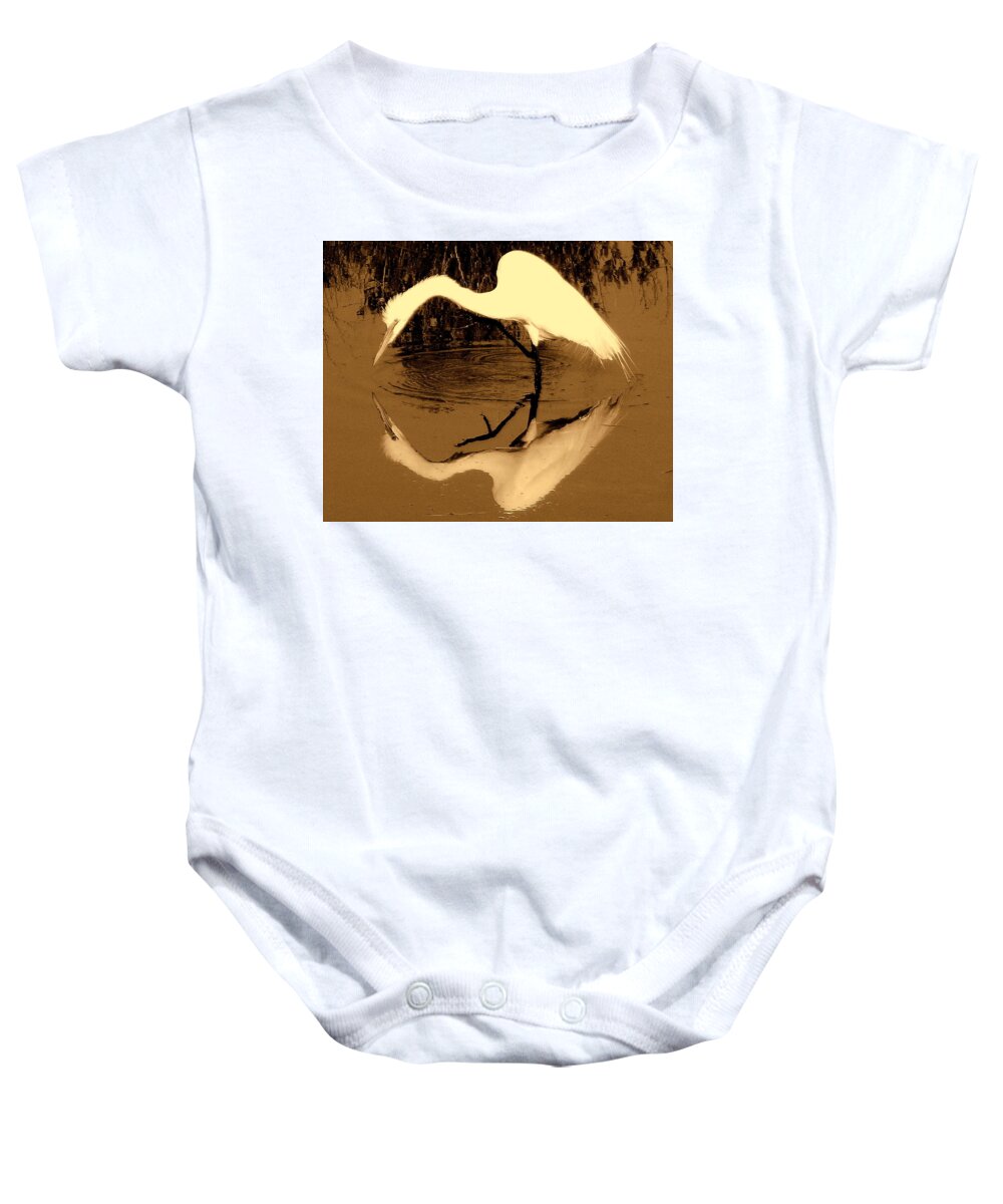 Obx Outerbanks Bird Water Reflections Baby Onesie featuring the photograph Insights by Mark Lemmon