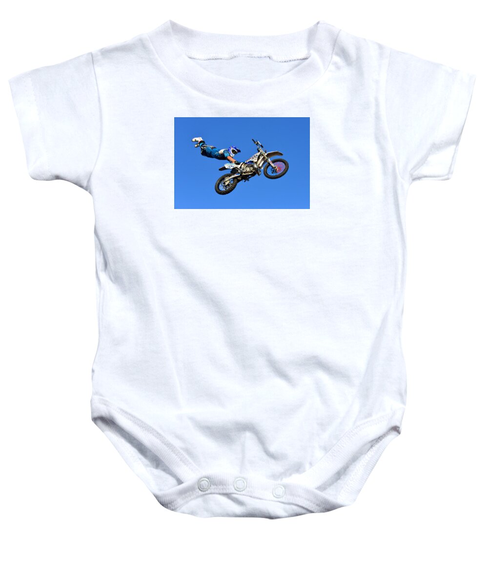 Motorcycle Baby Onesie featuring the photograph Holding on #1 by David Lee Thompson