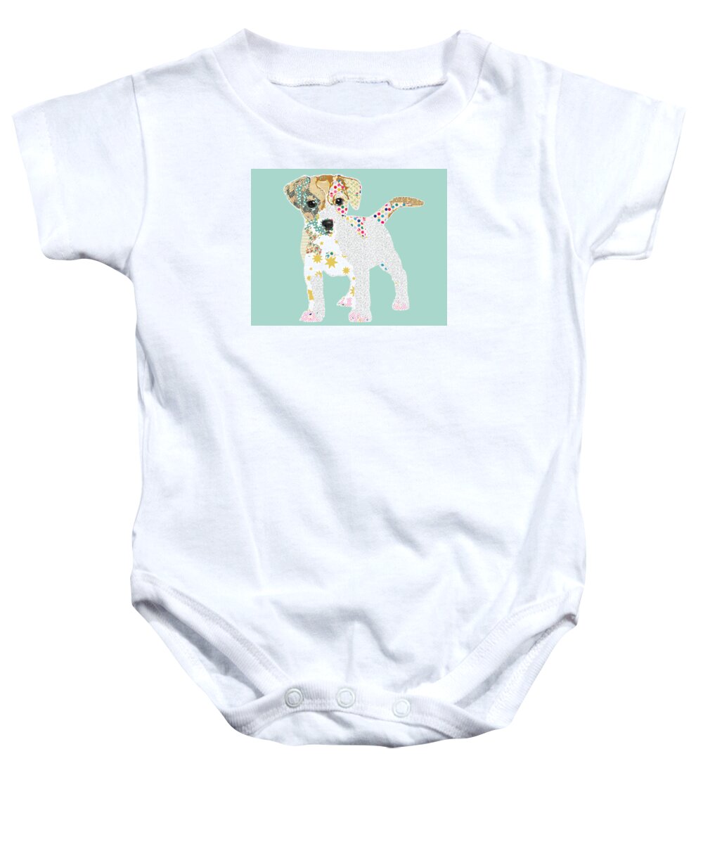 Jack Russel Collage Baby Onesie featuring the mixed media Jack Russell by Claudia Schoen