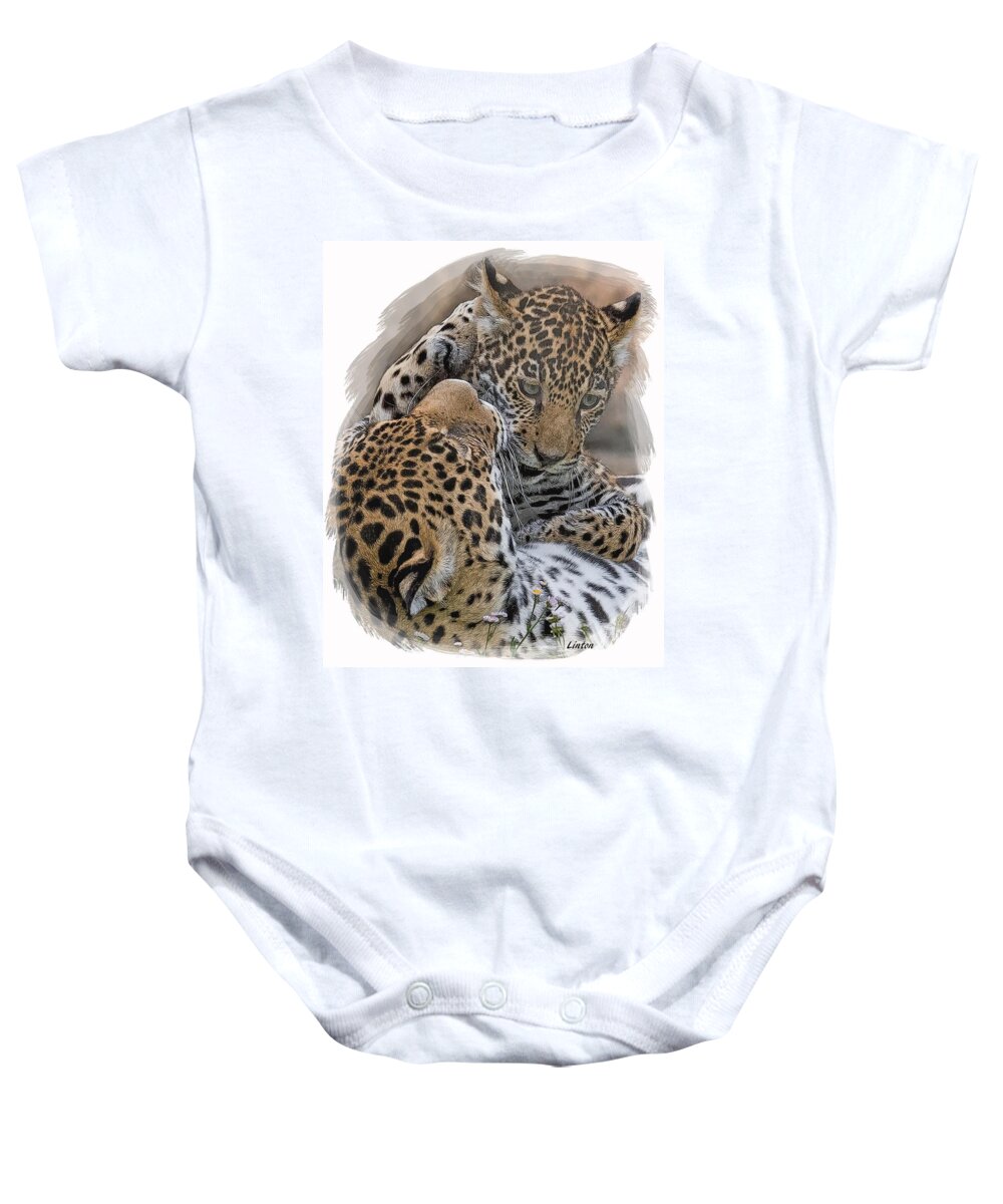 Jaguar Baby Onesie featuring the digital art Jaguar Mother And Cub 4 by Larry Linton