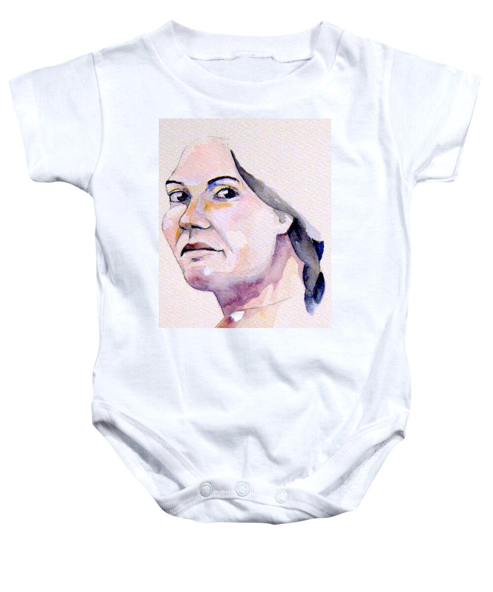 Female Portrait Baby Onesie featuring the painting Jenny by Ray Agius