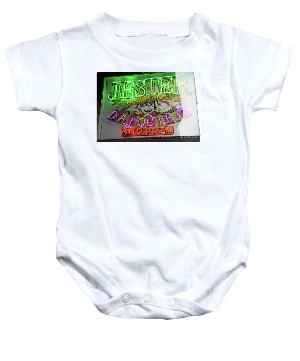 New Orleans Baby Onesie featuring the photograph Jester Mardi Gras sign by Steven Spak
