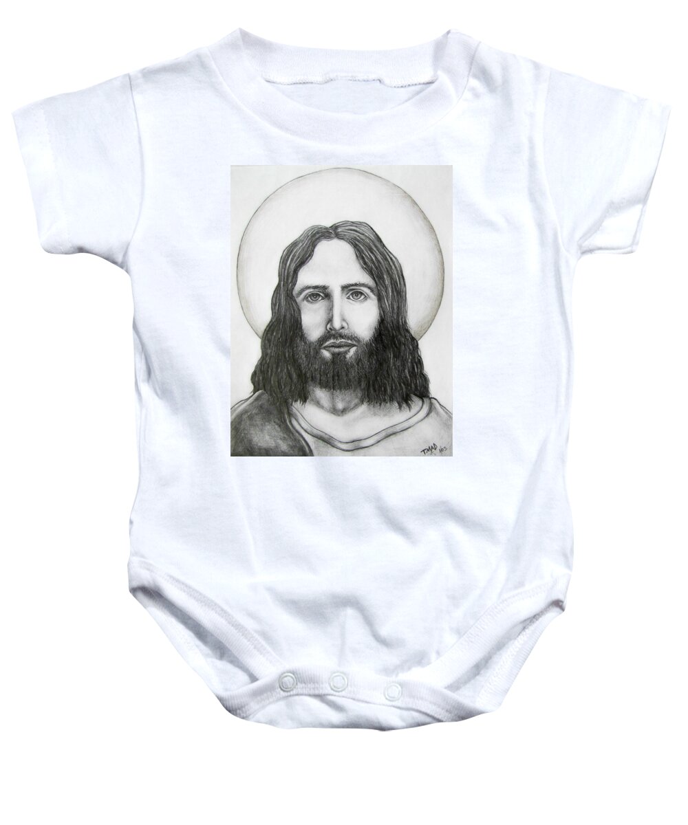Michael Baby Onesie featuring the drawing Jesus Christ by Michael TMAD Finney