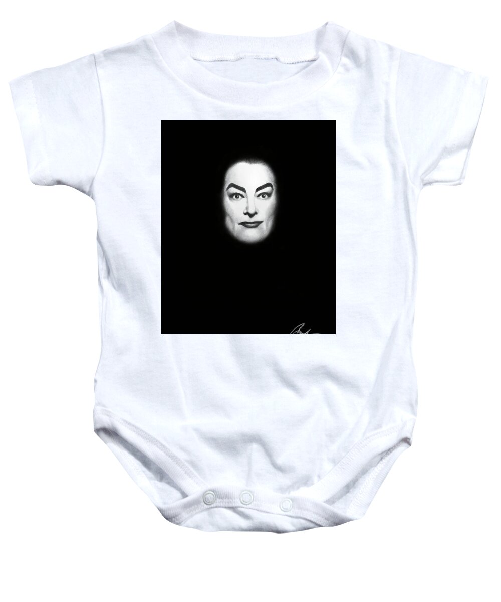 Joan Crawford Baby Onesie featuring the drawing Joan in Black by Bruce Lennon
