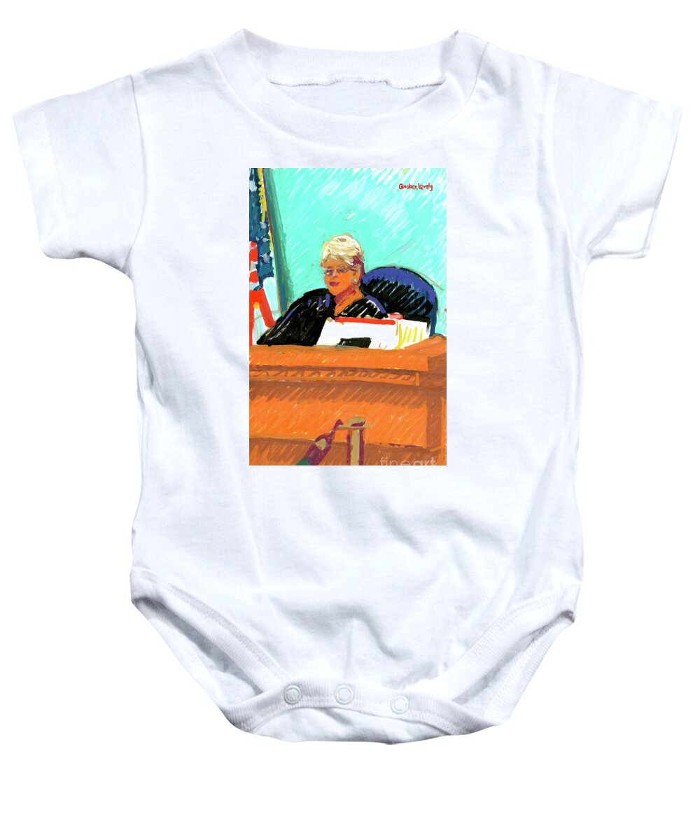 Candace Lovely Baby Onesie featuring the painting Judge Rita Simons by Candace Lovely