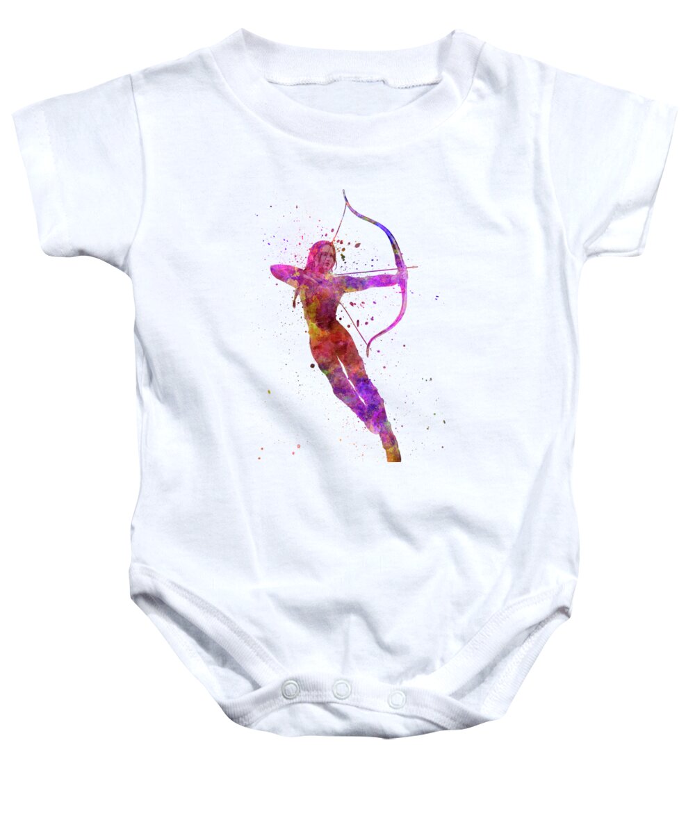 The Hunger Games Baby Onesie featuring the painting Katniss The Hunger Games in watercolor by Pablo Romero