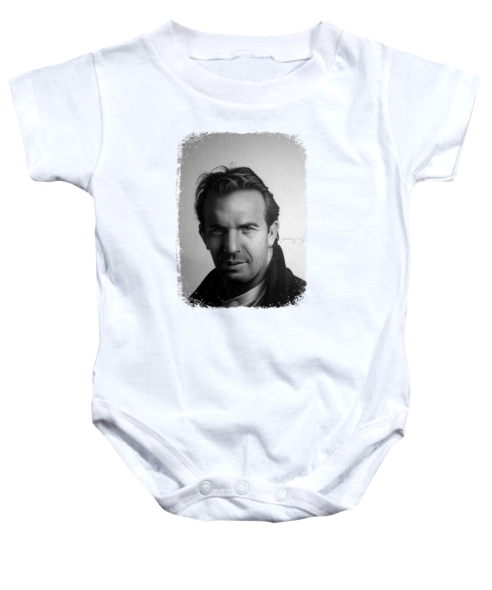 Kevin Costner Baby Onesie featuring the drawing Kevin Costner by Miro Gradinscak