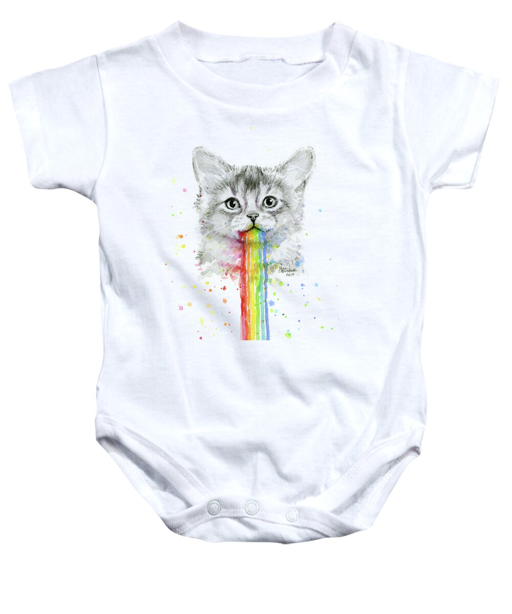 Kitten Baby Onesie featuring the painting Kitten Puking Rainbows by Olga Shvartsur