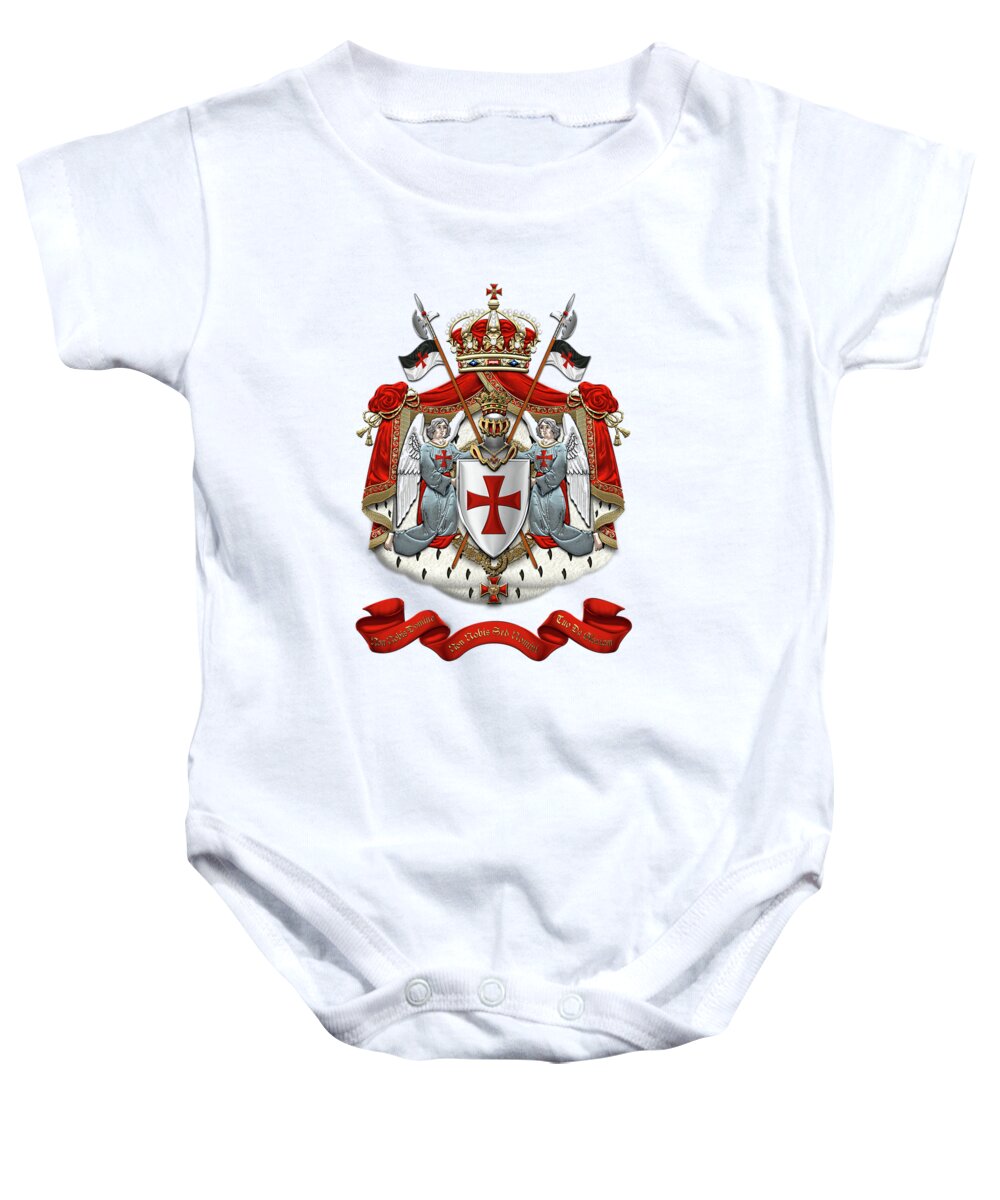 'ancient Brotherhoods' Collection By Serge Averbukh Baby Onesie featuring the digital art Knights Templar - Coat of Arms over White Leather by Serge Averbukh