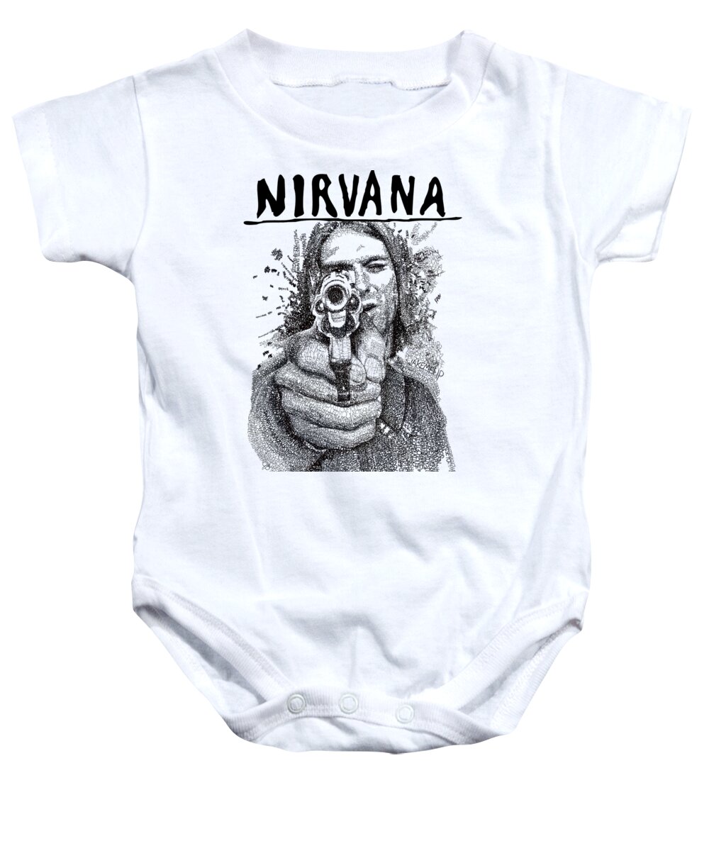 Kurt Cobain Baby Onesie featuring the drawing Kurt Cobain by Michael Volpicelli